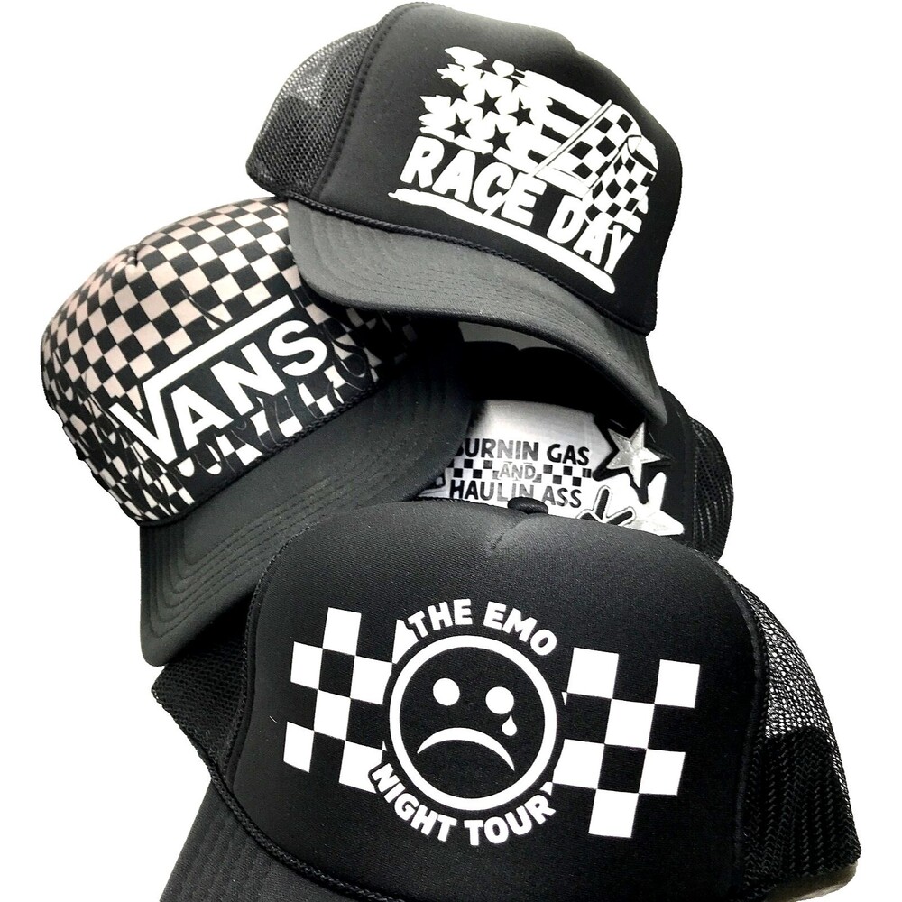 Checkered Trucker Hat Lot of 4 Vans, Race Day, Emo Night Tour, Burnin Gas